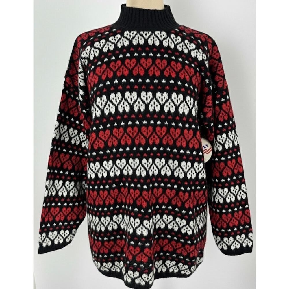 Vintage NWT Novelty Sweater Size Large Hearts Christmas Made in USA Valentine's